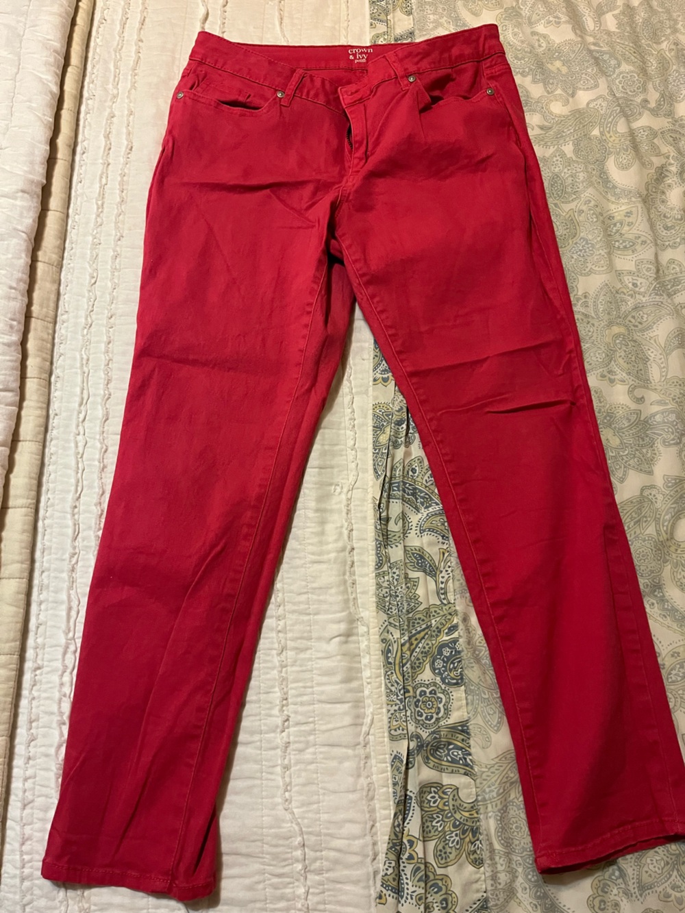 crown & ivy Red Straight-Leg Women's Pants